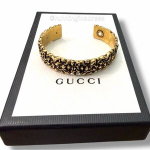 Gucci Lion Mane Cuff Bracelet In Aged Gold-tone With Crystal